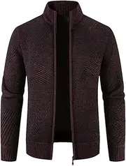 [Generic] Men's Round Neck Plaid Patchwork Knitted Cardigan Jacket, Casual and Loose Business Sweater Jacket