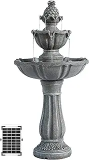 XBrand 36.2" Solar Water Fountain, 2-Tier, Grey Resin, Outdoor, with Solar Panel & Solar Pump for Home Garden Yard Décor