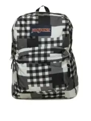 Jansport Superbreak Crossblock Checkered School Backpack Black White Book Bag