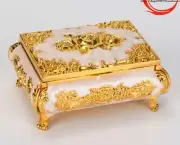 TIN ALLOY WHITE GOLD RECTANGLE MUSIC BOX : HUMORESUQE