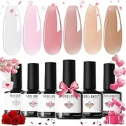 Modelones Jelly Gel Nail Polish Set, 6 Colors Transparent Jelly Gel Polish Kit Sheer Pink Nude Milky White Nail Polish Gel, Soak Off LED Gel Nail Kit DIY Nail Art Salon Manicure DIY Gel Nail Kit