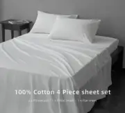 MAXICOZY 100% Cotton Sheets King Size, White Soft Sheet Set