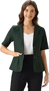 [Allegra K] Blazer for Women's Short Sleeve Button Front Cotton Linen Lapel Collar Work Office Casual Blazer Coat