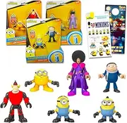 Mini Figures 5 Pack - Despicable Me Toy Bundle with 6 Minions Birthday Cake Topper Figurines Plus Minions Stickers, More | Despicable Me Minions Party Supplies