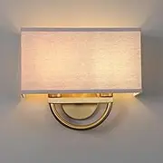 Buyee Vintage Industrial Double Sconce 2-Light Wall Lighting Fixture Nightstand Lamp with Square Linen Fabric Shade for Bedroom Living Room Dining Room
