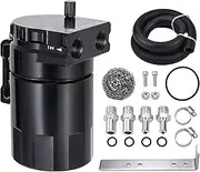 EVIL ENERGY Baffled Universal Oil Catch Can Reservoir Tank Kit with 3/8" NBR Fuel Line and Steel Wool Aluminum Black 400ml