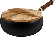 FwQoFvk Uncoated Iron Pan with Lid and Spatula, Heat Retention Cast Iron Pan, Nonstick Hand Forged Pot, Iron Pot Wok for Cooking 24 cm