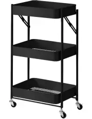 [SOGA] 3 Tier Steel Foldable Kitchen Storage Organizer with Wheels in Black
