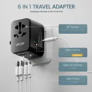 LENCENT Universal Travel Adapter, International Charger with 3 USB Ports and Type-C PD Charging Adapter (Black)