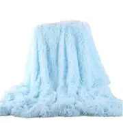 130X160cm Super Soft Long Coral Fleece Flurry Throw Blanket Baby Blue Blankets
