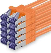 Cat.7 Network Cable 5 m - Orange - Pack of 10 - Cat7 Patch Cable (SFTP/PIMF/LSZH) Raw Cable 10 Gb/s with Rj 45 Connector Cat.6a - 10 x 5 m Orange