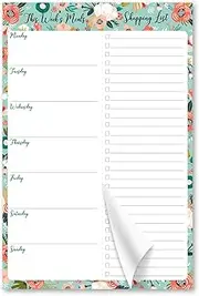 6"x9" Weekly Meal Planner Magnetic Notepad for Fridge with 50 Tear-Off 80g Sheets Shopping Grocery List,Hanging Food Menu Planning Organizer Peony Meadow Floral Meadow Flower
