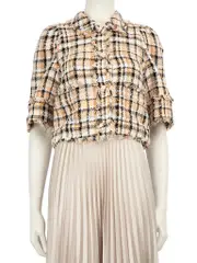 Checkered Tweed Mid Sleeve Jacket