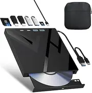 7 in 1 External Blu Ray Drive, External Blueray/DVD Drive for PC with SD/TF Port Blu Ray Burner, Support 100G Disc External Blu Ray Drive for Windows Linux MacOS Laptop Desktop(with Carring Case)