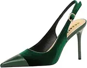 [YGJKLIS] Women's Closed Pointed Toe Stiletto Pumps 9.5CM Suede High Heels back Ankle Buckle Party Club Wedding Prom Sandals, Green, 5