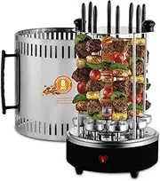 Electric Vertical Rotisserie, Smokeless Rotating Rotisserie Grill, Barbecue Grill with Timer, BBQ Automatic Rotating for Kebabs, Skewers and Fish Roasts with 8 Grill Fork
