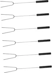 OFFSCH 6Pcs Stainless Steel Roasting Sticks with Comfortable Wood Handle High Temperature Resistant BBQ Skewers for Outdoor Barbecue Camping and Bonfire Cooking