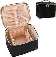 Travel Makeup Bag, Cosmetic Bags for Women Makeup Case Organizer Large Capacity Travel Toiletry Bag Storage Bags with Divider and Handle for Cosmetics Toiletries Brushes Tools-Large, Black