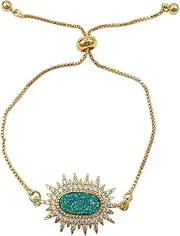 [Lii Ji] Natural Stone Rainbow Druzy,Zircon Adjustable Sparking Bracelet with Nice Box