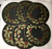 New St Nicholas Square Round CHRISTMAS WREATH Holly Berries Placemats Set Of 6