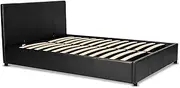 Monica Gas Lift Double Bed Frame, Plush Bedroom Furniture, Steel and Timber Frame, Wooden Slats, Gas Lift Design, Storage Space, Sprung Type Slats, 82 H x 146 W x 198 D CM, Black
