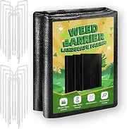 2FT x 50FT Weed Barrier Landscape Fabric Heavy Duty, 3.2oz Premium Gardening Weed Control Mat with 10 U-Shaped Securing Pegs, Ground Cover for Garden Beds, Farming, Underlayment, Commercial Driveway