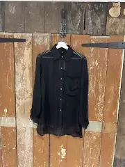Next Shirt Button-Up Top Women's Size UK 10 Black Sparkly Collared Brand New