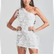 NWT Retrofete Sina Dress white feather sequin crystal mini bridal M $895