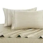 Stripe Tan Split-King: Adjustable King Bed Size Sheets, 5PC Bed Sheet Set, 10...