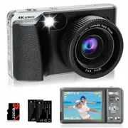 Autofocus Digital Camera for Photography 4K 48MP Macro Kids Digital Camera for YouTube with SD Card 18X Digital Zoom,Flash,Anti-Shake,2 Batteries