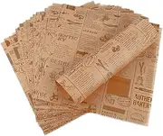Abizarch 100Pcs Greaseproof Paper Sheets Newspaper Style Kitchen Oil Proof Parchment Papers Waterproof Basket Liners Eco-Friendly Food Sandwich Wrappers for Baking Air Fryer Oven ZHAZHAMO(Brown)