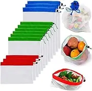 Reusable Mesh Produce Bags Premium Washable Eco Friendly Bags with Tare Weight on Tags for Grocery Shopping Storage, Fruit, Vegetable and Toys, Set of 12 PCS