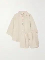 [Deiji Studios] Deiji Studios - The 03 Washed-linen Shirt And Shorts Set - Cream - S/M S/M Cream