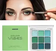 Green Eyeshadow Palette - Green Eyeshadow | Matte Pearlescent 9 Colors Pigmented Eye Shadow Pallet, Dramatic Look Waterproof Glitter Eye Makeup Cosmetic for Professional Stage Makeup