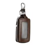 Car Key Fob Case Genuine Leather RFID Smart Key Chain Keychain Holder Brown