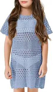 [Amarmia] Girls Swim Cover Up Crochet Bathing Suit Cover Ups Short Sleeve Summer Beach Dress
