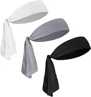 [Giantree] 3Pcs Tie Headbands for Men, Headbands for Women Head Running Headband, White Headbands Sports Headband, Adjustable Non-Slip for Basketball Running Tennis Athletics for Men Women