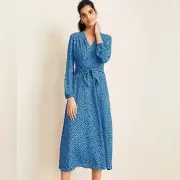 NWT Ann Taylor Leopard Print Tie Front Midi Dress Animal Print size 4 Blue Black