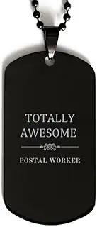 Postal Worker Black Dog Tag Totally Awesome Engraved Necklace Gifts for Him or Her showing Confidence and Gratitude in Christmas Holidays, Aluminum, Cubic Zirconia