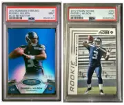 Russell Wilson 2 RC Lot - 2012 Bowman Sterling Blue Refractor /99 + Panini Score
