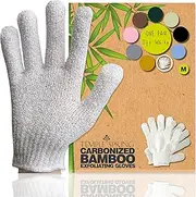 TEMPLE SPRING - Exfoliating Glove, Exfoliating Glove Made of Bamboo, Exfoliating Gloves, Bath Sponge Natural, Sauna Glove, Body Sponge, Natural Ingrown Hair/Dead Skin Cells - Cream White