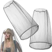 Pack of 2 Mosquito Net Head, Mosquito Hat Face Protection, Head Net Face Mesh, Mosquito Head Net, Nylon, Insect Net Head Protection, Grey, Mosquito Net Hat for Jungle Travel Camping etc.