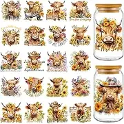 Britimes 20 Sheets Highland Cattle Rub on Transfers, Vintage Farmhouse Rustic Cow Stickers Decals for Home Glass Gifts Items Decor DIY Paper Crafts Supplies 3.2 x 3.2 Inch (Highland Cattle)