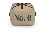 Six Square Vintage Rustic Canvas Leather Foot Stool Ottoman