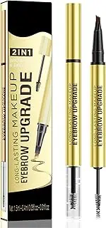 Microblading Eyebrow Pen - 2-in-1 Dual-Ended Waterproof Eye Brow Pen with 4-Fork-Tip Brow Pen and Precise Brush Create Natural Looking Defined Eyebrows Last All Day