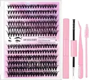 Checkzed Lash Extension Kit DIY 240pcs, 9-16mm 30D&40D Individual Lashes Kit with Bond and Seal, Lash Comb and Tweezers for Self Use