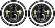 Shkalacar 7inch LED Headlight H4 140W Angel Eyes Round Headlights 4 Modes 14000LM 6000K White/3000K Amber Car Motorcycle Headlight Auto Ring Lights IP67 Waterproof 2pcs