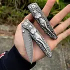 Handmade Damascus Steel Engraved Pocket KnifeFolding Knives Rescue Ball Bearing