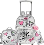Girls Rolling Backpack Sequin Rolling Backpacks Sequin Panda Rolling Backpack