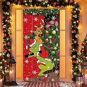 Green Christmas Decorations Door Cover Merry Grinchmas Door Cover 6 X 3ft Black Buffalo Grid Flag Photography Banner Christmas Xmas Winter Holiday Home Kitchen